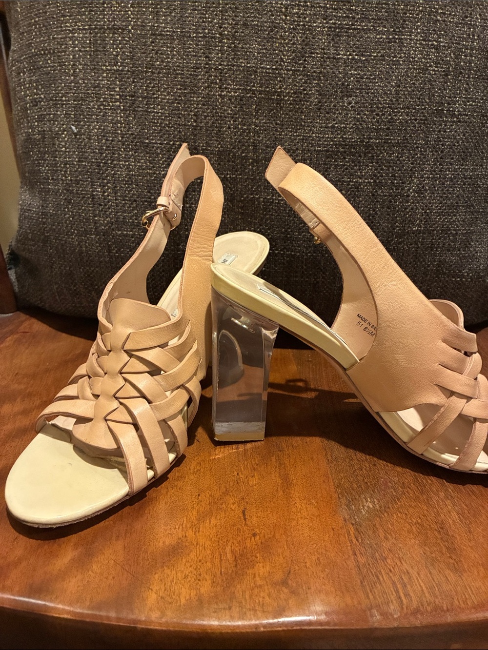 Diane Von Furstenberg Blush Woven Slingback Heels with Clear Block Heel